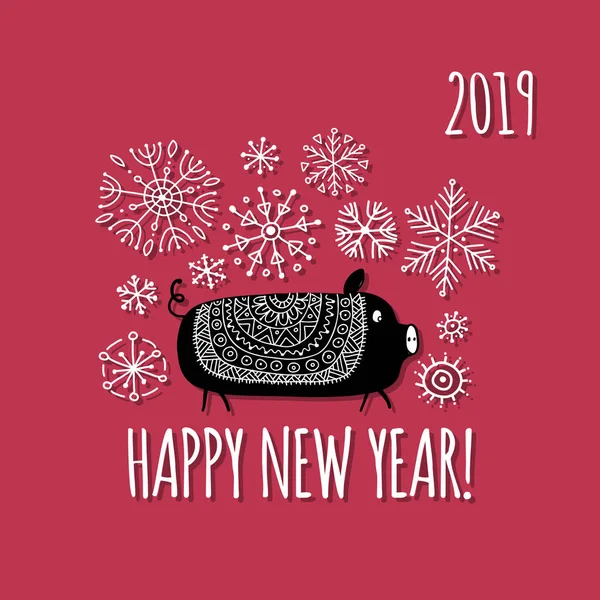 Weihnachtskarte Mit Lustigem Schwein Symbol Des Jahres 2019 Für Ihren — Stockvektor