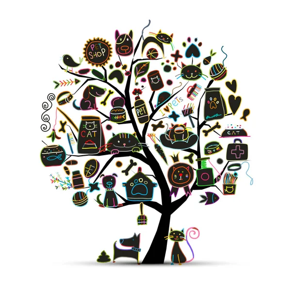 Κατοικίδιο Ζώο Κατάστημα Art Δέντρο Για Σχέδιό Σας Εικονογράφηση Διάνυσμα — Διανυσματικό Αρχείο