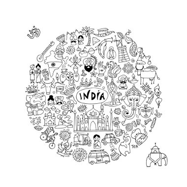 Hindistan, simgeler koleksiyonu. Tasarımınız için kroki