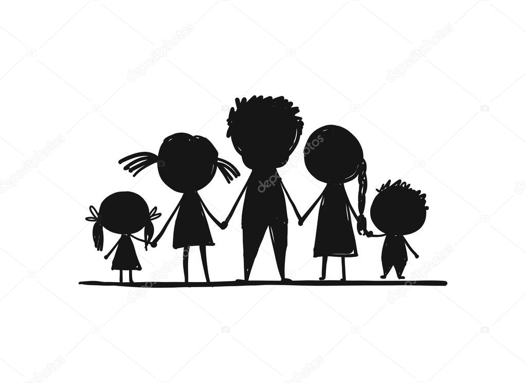 Happy family together, sketch for your design. Vector illustration