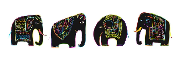 Bunte Elefanten, Skizze für Ihr Design — Stockvektor