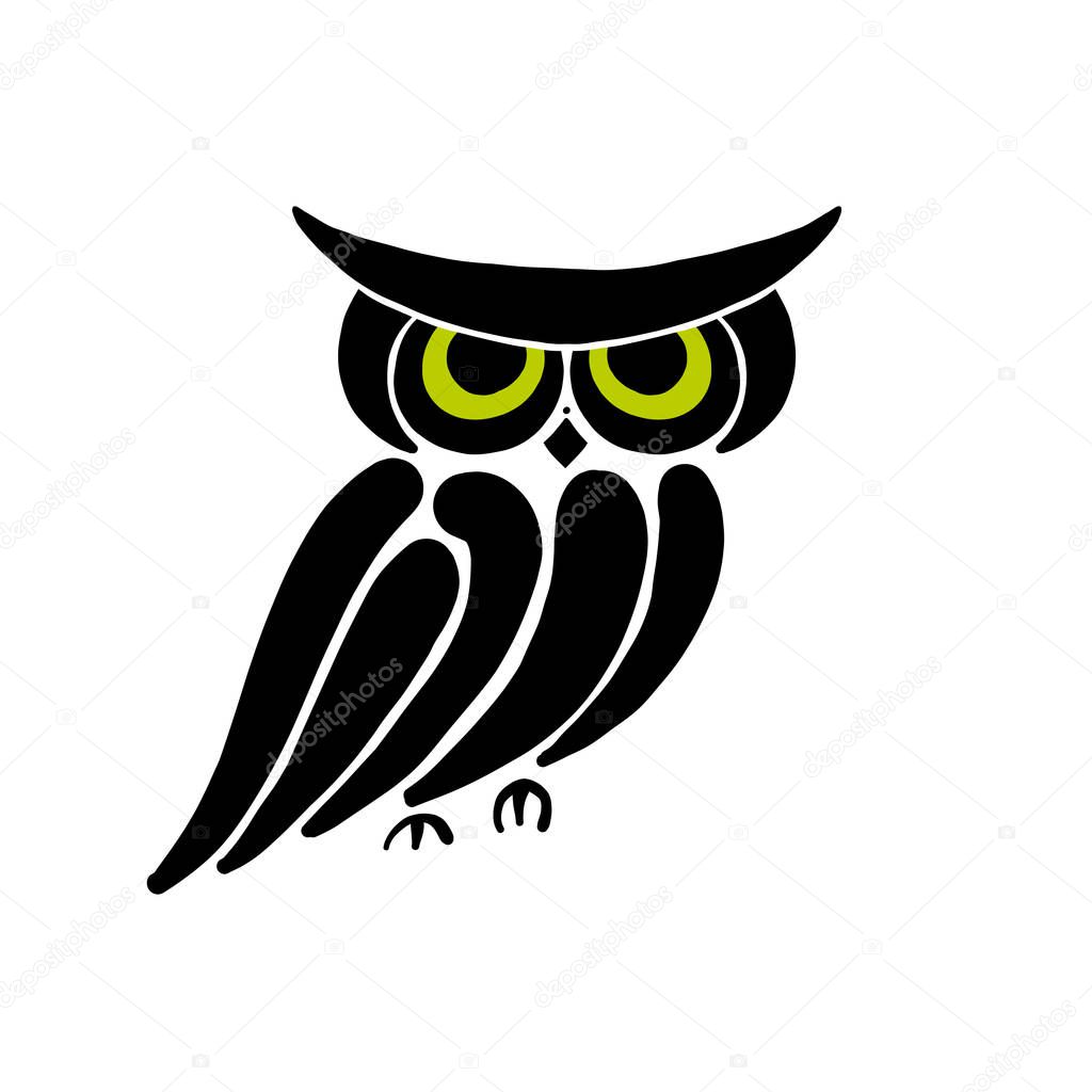 Cute owl logo, black silhouette for your design