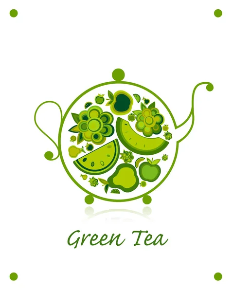 Teekannen-Skizze mit Früchte- und Beeren-Tee für Ihr Design — Stockvektor