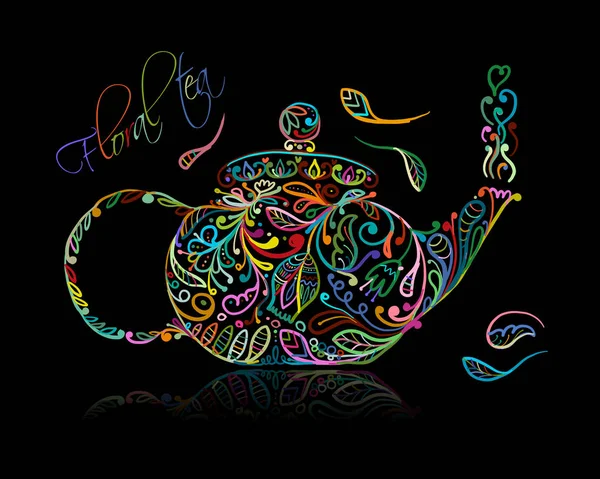 Ескіз чайника з квітковим чаєм для вашого дизайну — стоковий вектор