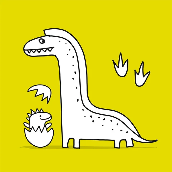 Dinosauro divertente, stile infantile. Schizzo per il tuo design — Vettoriale Stock