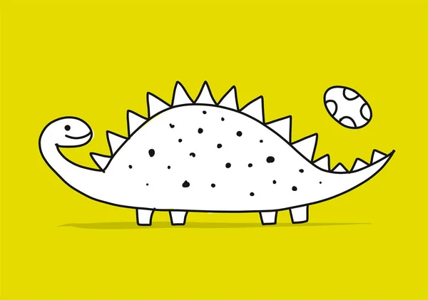Dinosauro divertente, stile infantile. Schizzo per il tuo design — Vettoriale Stock