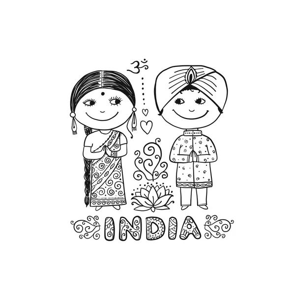 Indian people. Sketch for your design — Stock Vector