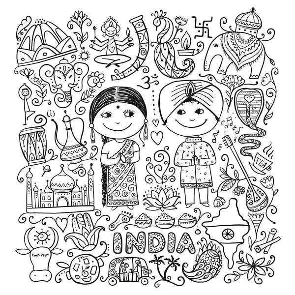 Estilo de vida indiano. Página para colorir para o seu design — Vetor de Stock