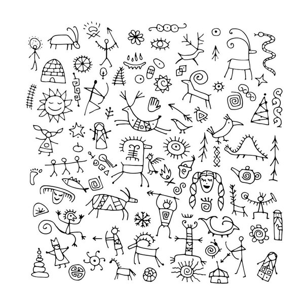 Rock paintings background, sketch for your design