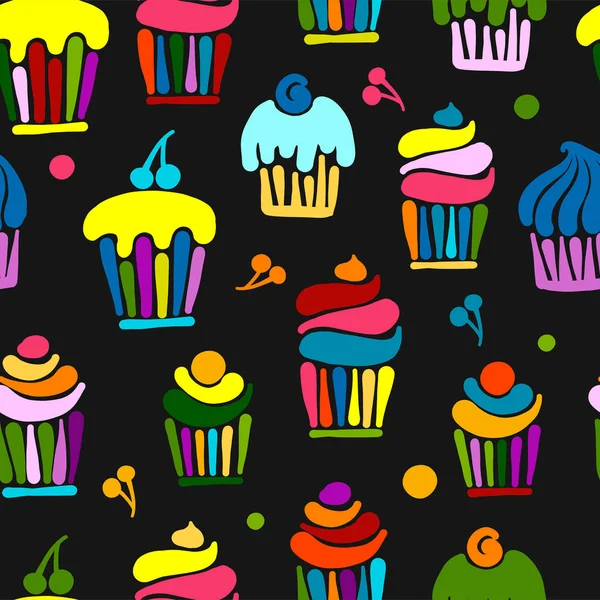 Coleção de cupcakes, padrão sem costura para o seu design —  Vetores de Stock