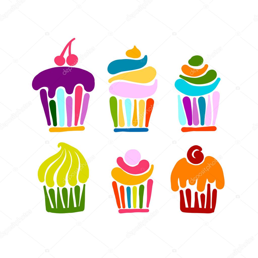 Cupcake collection for your design. Vector illustration