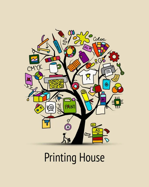Printing house, sketch for your design — Stock Vector