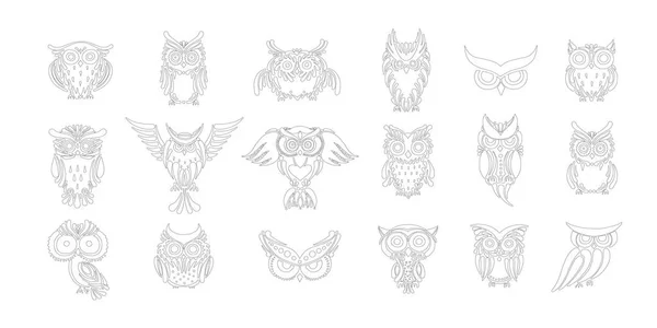 Collection chouettes mignonnes, coloriage pour votre design — Image vectorielle