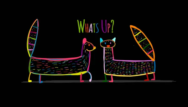 Funny mongooses coloré sur noir, croquis pour votre conception — Image vectorielle