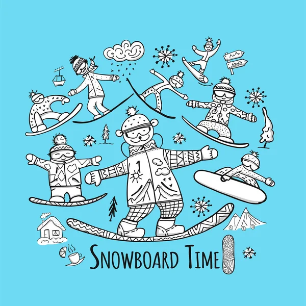Snowboard zamanı, tasarımınız için çizim — Stok Vektör