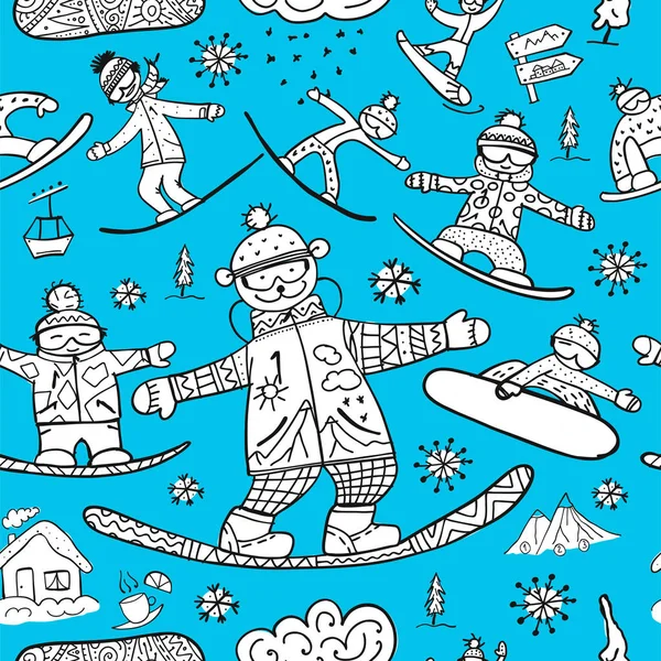 Tiempo de snowboard, patrón sin costuras para su diseño — Vector de stock