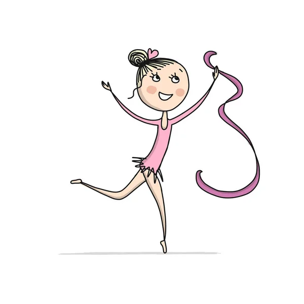 Ритмичная гимнастика. Симпатичная девушка, эскиз для вашего дизайна — стоковый вектор