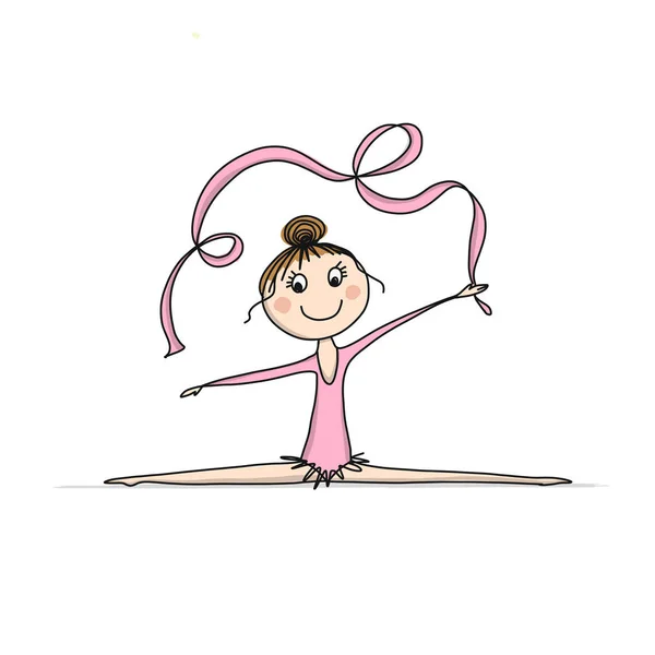 Gimnastyka rhytmic. Cute Girl, szkic dla projektu — Wektor stockowy
