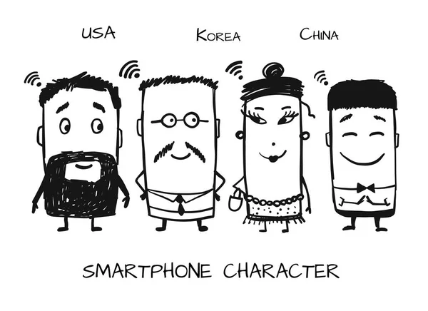 Caractères Smartphone, croquis pour votre design — Image vectorielle