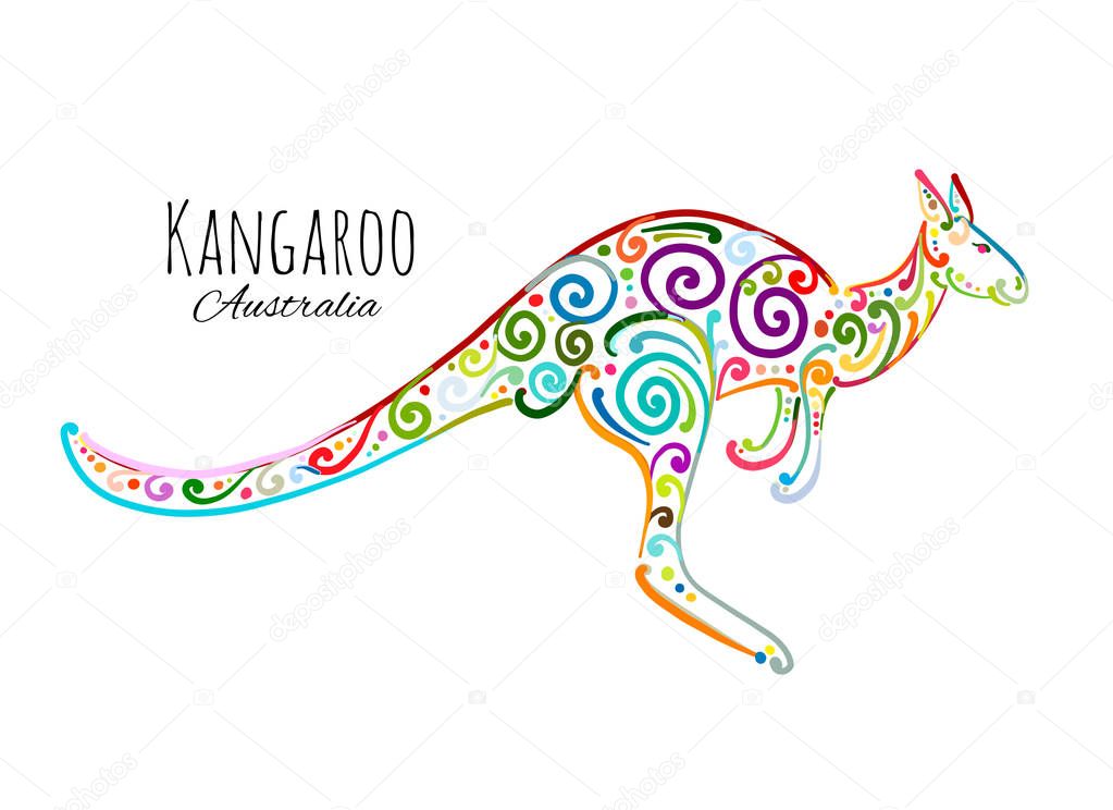 Ornate kangaroo, sketch for your design. Vector illustration