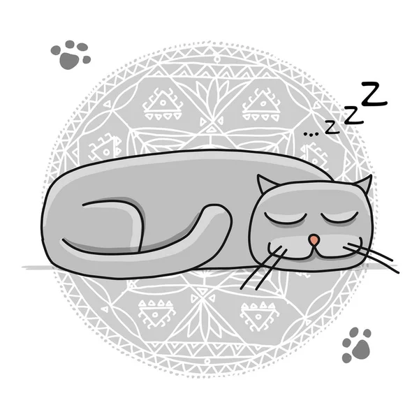Cute sleeping cat, sketch for your design — Stock Vector