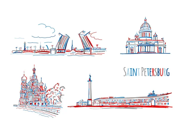 Symbols of Saint Petersburg, Russia. Sketch for your design — Stock Vector