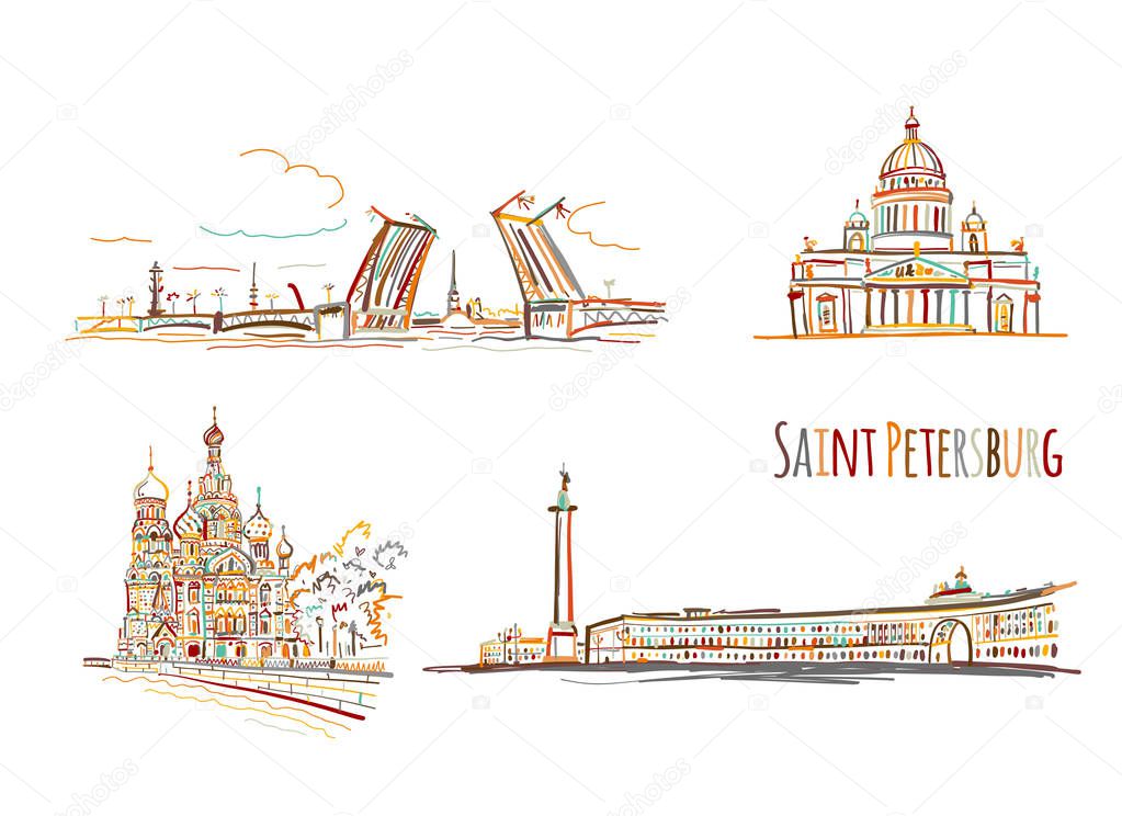 Symbols of Saint Petersburg, Russia. Sketch for your design