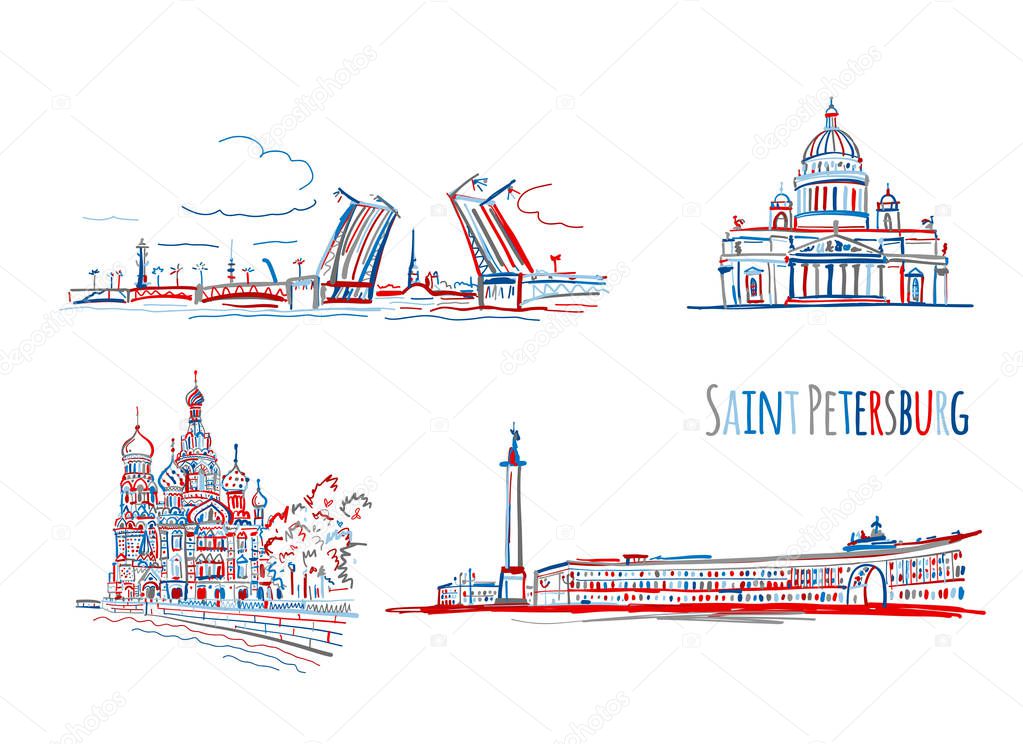 Symbols of Saint Petersburg, Russia. Sketch for your design