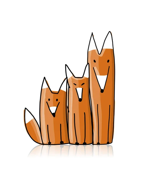 Roztomilé lišky, Skica pro návrh — Stockový vektor