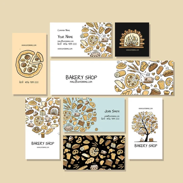 Cartões de visita, ideia de design para a empresa de padaria — Vetor de Stock