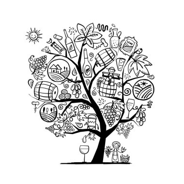 Şaraphane konsepti, boyama için sanat ağacı tasarımı