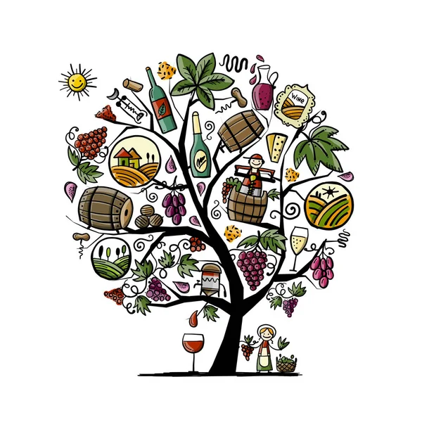 Conceito de vinícola, árvore de arte para o seu projeto — Vetor de Stock