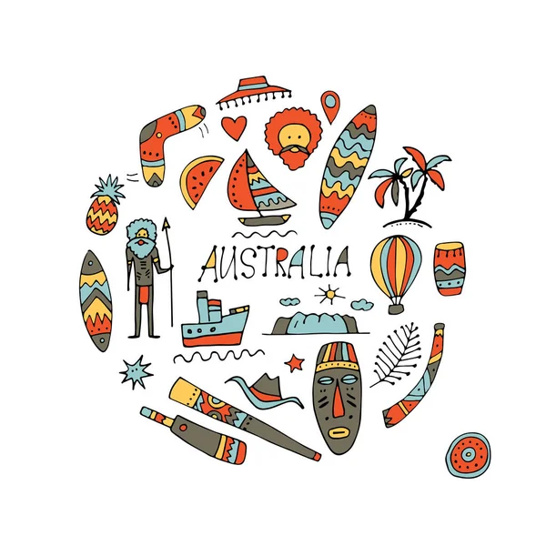 Conjunto de ícones da Austrália, esboço para o seu design —  Vetores de Stock