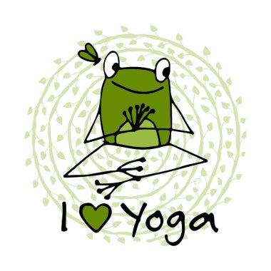 Komik yoga kurbağa, tasarımınız için kroki