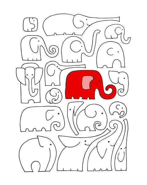 Díszes elefánt kollekció, vázlat, a design — Stock Vector