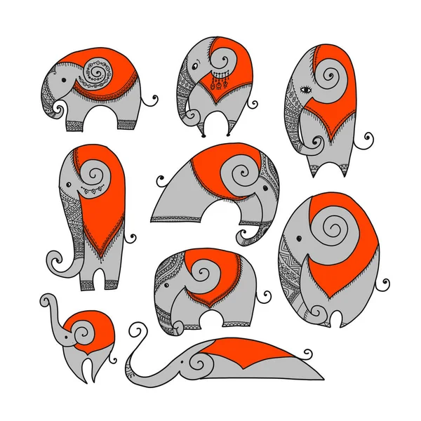 Elefantes adornados, boceto para su diseño — Archivo Imágenes Vectoriales
