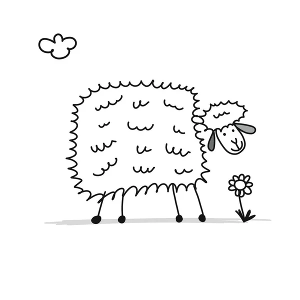 Funny sheep, sketch for your design — Stock Vector