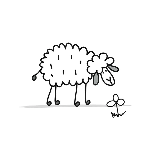 Funny sheep, sketch for your design — Stock Vector