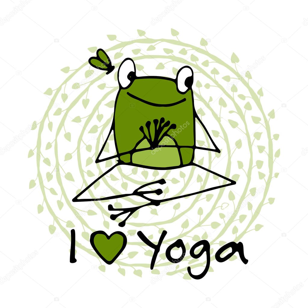 Funny yoga frog, sketch for your design. Vector illustration