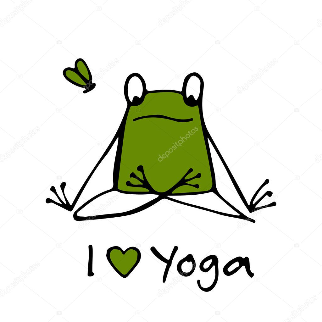 Funny yoga frog, sketch for your design. Vector illustration