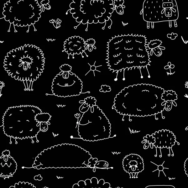 Flock of sheeps, seamless pattern for your design — Stock Vector