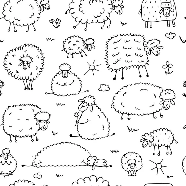 成群结队的羊，无缝图案为您的设计 — 图库矢量图片