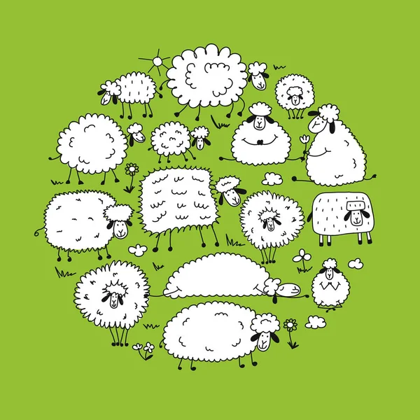 Manada de ovejas, boceto para su diseño — Vector de stock