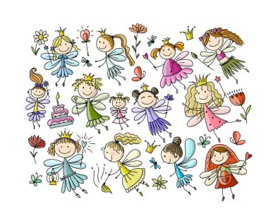 Sevimli küçük periler koleksiyonu tasarımınız için kroki