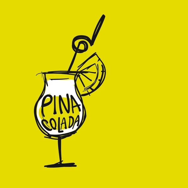 Cocktail pina colada, croquis pour votre design — Image vectorielle