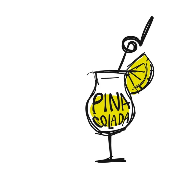 Cóctel pina colada, boceto para tu diseño — Vector de stock