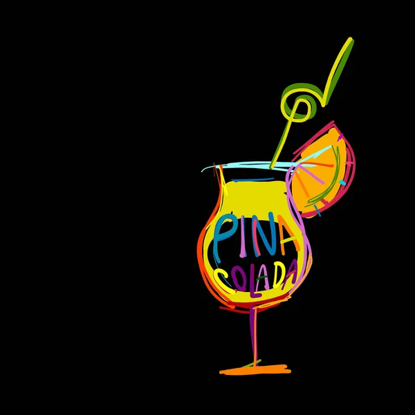 Cocktail pina colada, croquis pour votre design — Image vectorielle