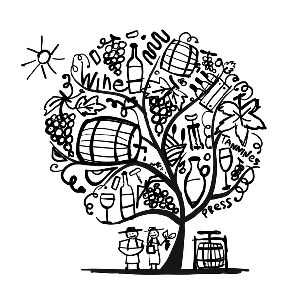 Wina drzewa, szkic do projektowania — Wektor stockowy