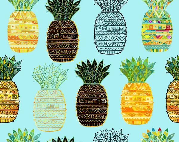 Ensemble ananas, croquis pour votre design — Image vectorielle