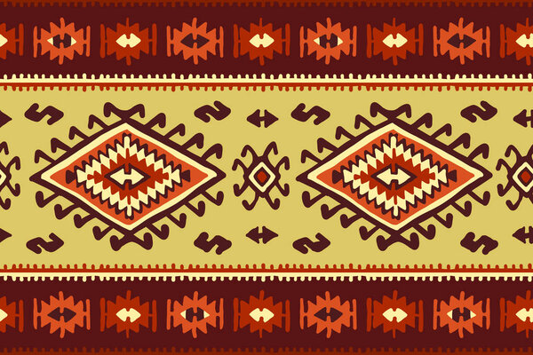 Восточный мозаичный ковер с традиционным фольклорным геометрическим орнаментом. Бесшовный рисунок
